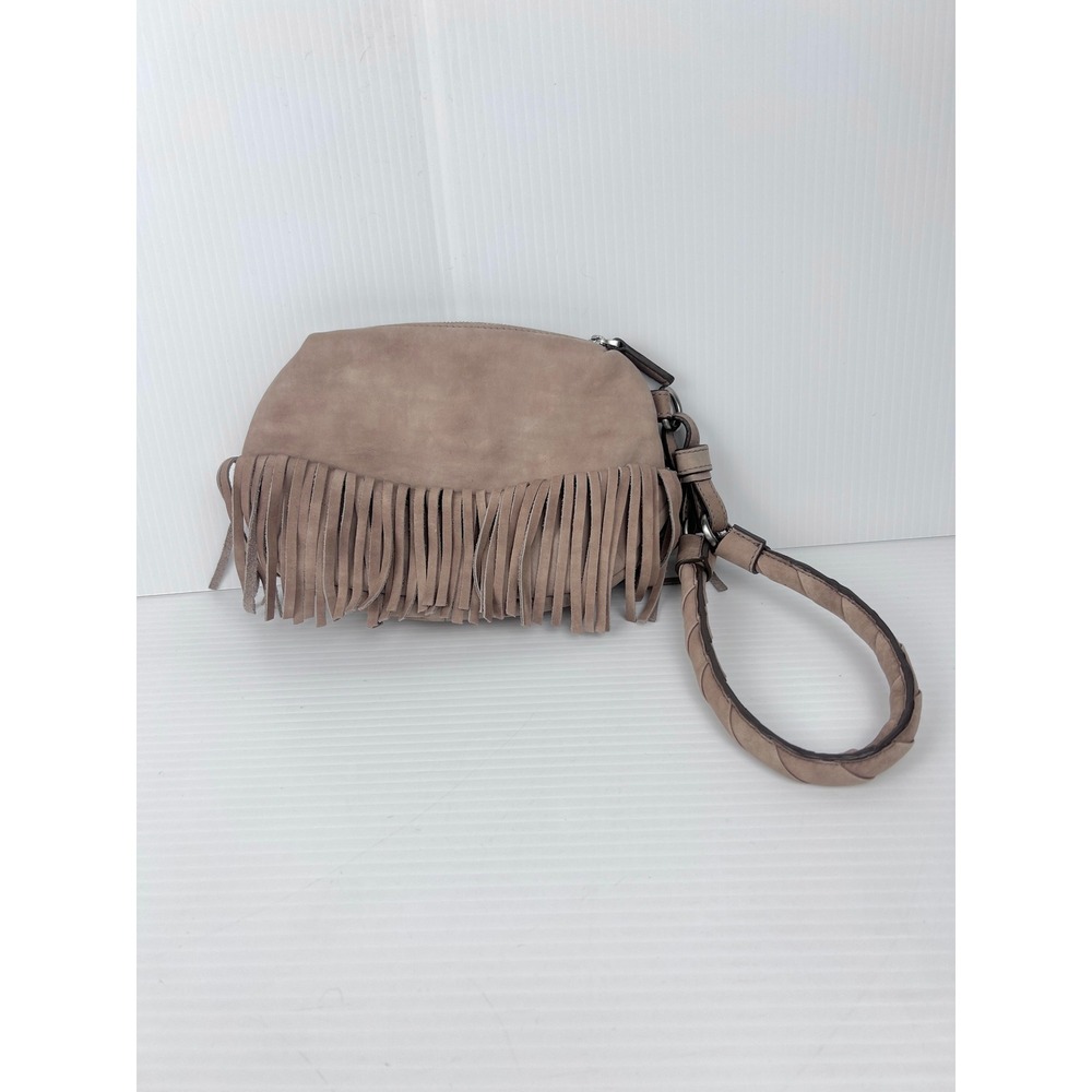 Hugo Boss Orange Taupe Mauve‎ Leather Fringe Wristlet Bag 50197312 Braided Strap - Picture 2 of 9